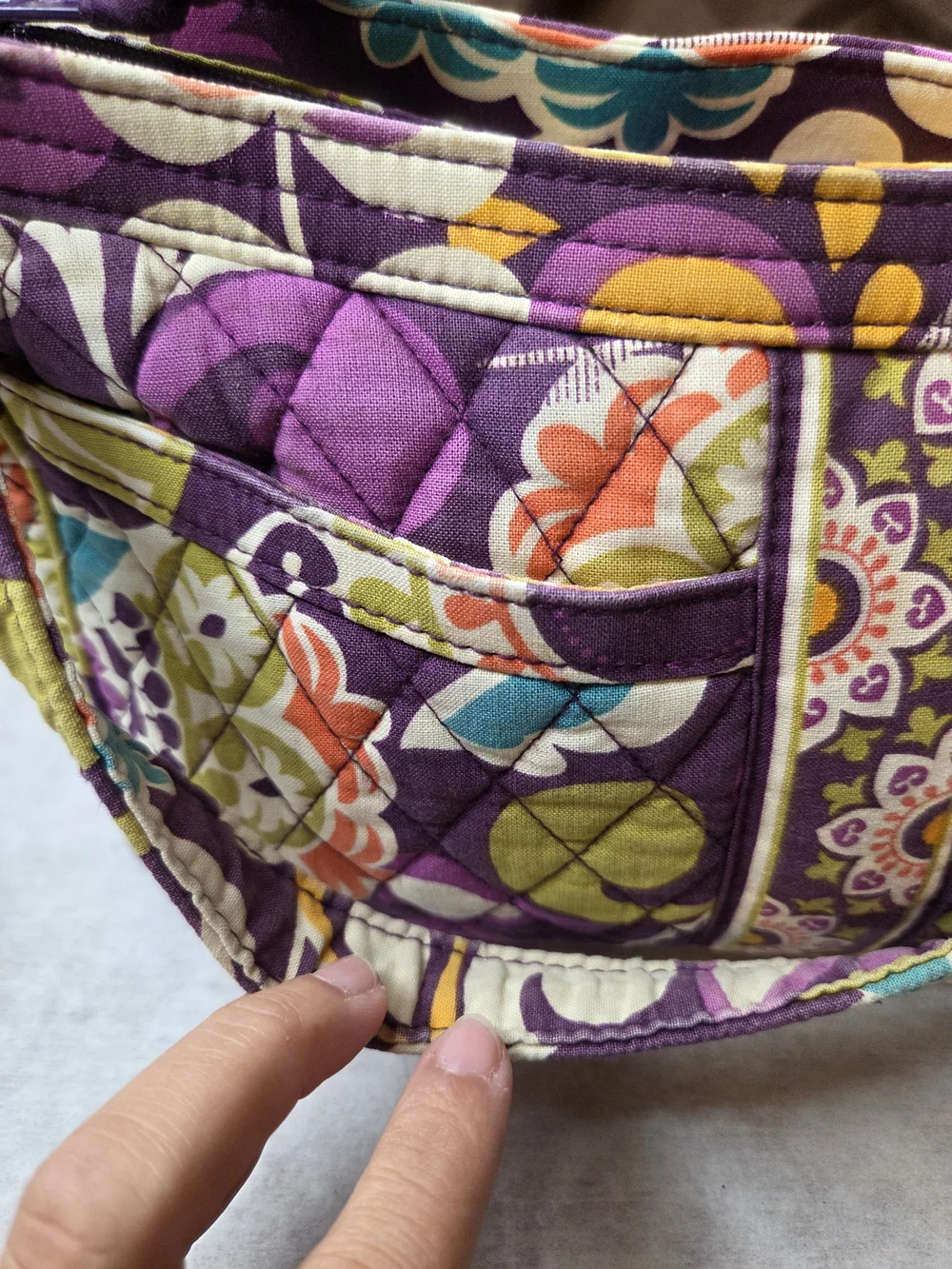Vera Bradley Purple Quilted Floral Shoulder Bag-Corners Have Wear